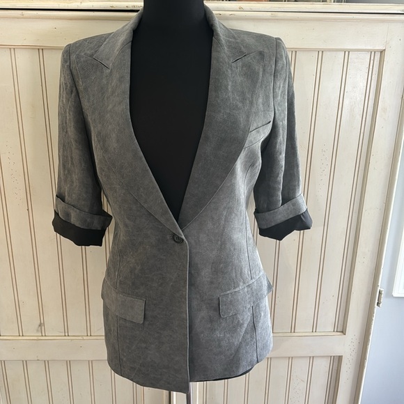 SMYTHE Slate Linen Blend One Button Closure Blazer - Picture 11 of 16